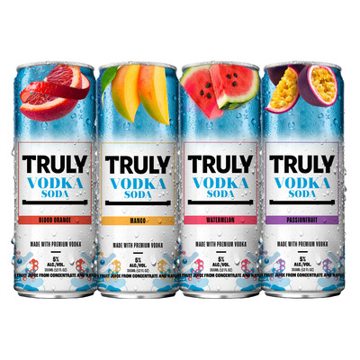 New Truly Vodka Soda Paradise Pack Flavors: Blood Orange, Mango, Watermelon, Passionfruit (Credit: Truly Hard Seltzer)