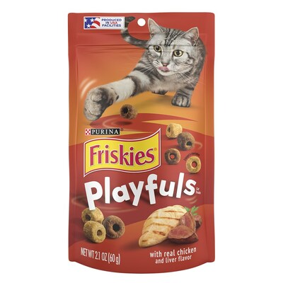 Available now at retailers nationwide, the new Friskies Playfuls are unique, round-shaped treats designed to roll and inspire play in cats. (PRNewsfoto/Purina)