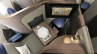 A premium lie flat business class suite, Aurora provides abundant seat width while optimizing privacy, with or without a door.