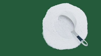 Laundry detergent powder and scoop.