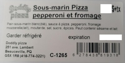 Sous-marin Pizza pepperoni et fromage (Groupe CNW/Ministre de l'Agriculture, des Pcheries et de l'Alimentation)