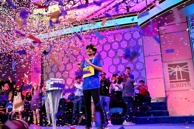 Dev Shah, a 14-year-old speller from Largo, Florida, is the champion of the 2023 Scripps National Spelling Bee. 
Photo courtesy: E. M. Pio Roda / Scripps National Spelling Bee