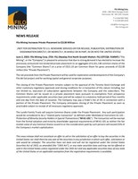 Filo Mining Increases Private Placement to C$130 Million (CNW Group/Filo Mining Corp.)