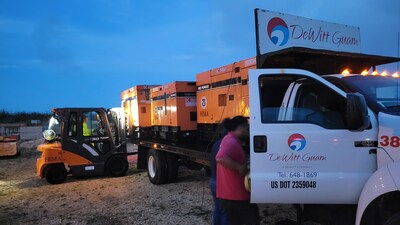 DeWitt Guam Teams are available 24/7 and working urgently to deploy resources. Pictured here, FEMA generators for areas that have lost power.