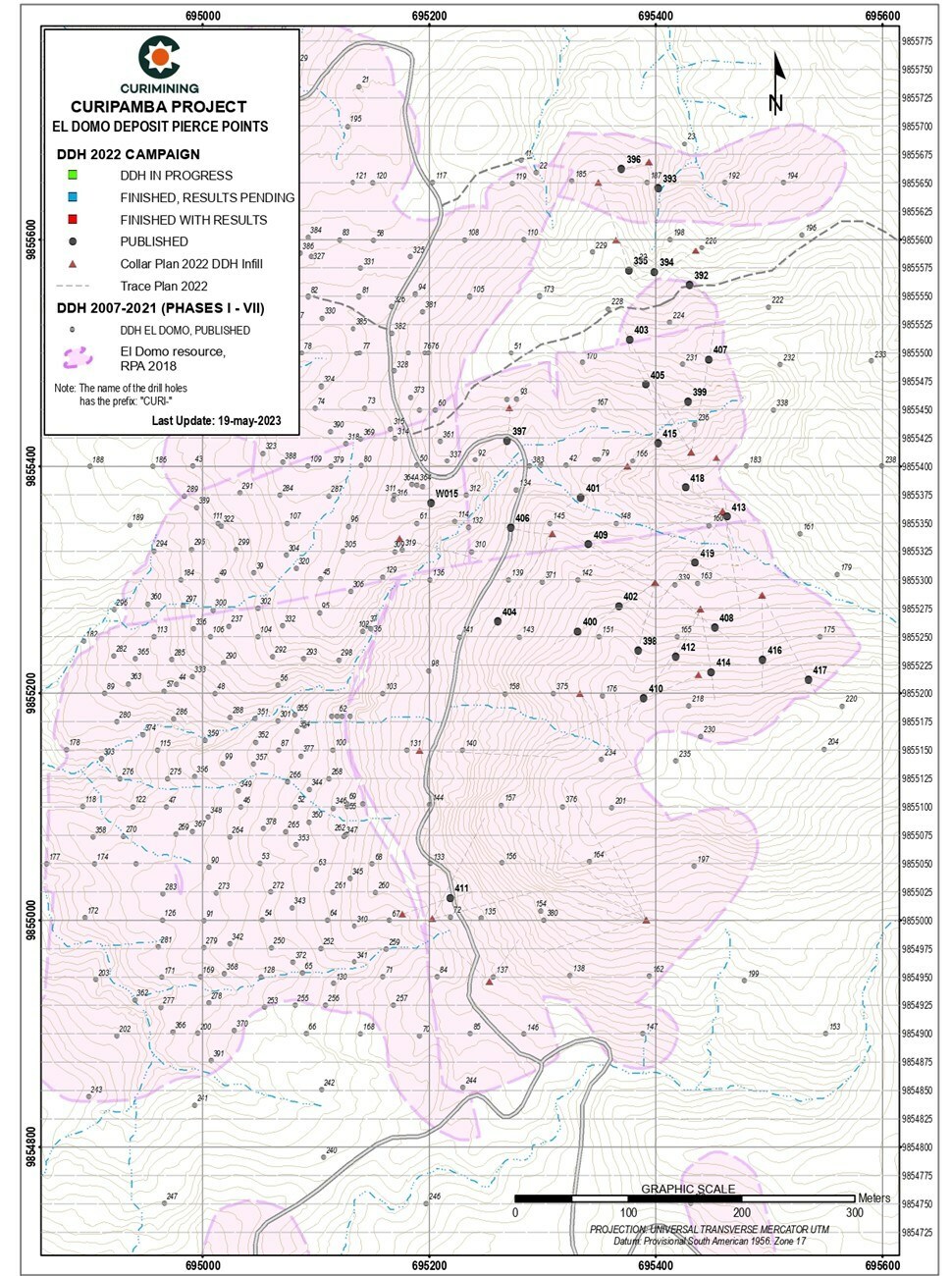 Figure 1: Collar location on the Pierce Points map (CNW Group/Adventus Mining Corporation) Figure 1: Collar location on the Pierce Points map (CNW Group/Adventus Mining Corporation)