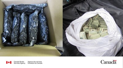 Suspected cannabis and currency seized at the Rainbow Bridge on May 2, 2023. (CNW Group/Canada Border Services Agency)