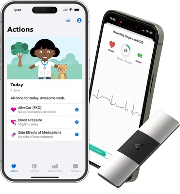 Luscii Virtual Heart Clinic App, with AliveCor 6L EKG to offer digital heart care at scale. (PRNewsfoto/Luscii Healthtech B.V.)