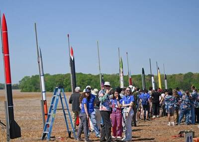 Student teams ready their rockets for launch during NASA’s Student Launch competition near NASA’s Marshall Space Flight Center in Huntsville, Alabama, April 15. Credits: NASA/Charles Beason