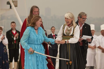 Ann Ziff, the ceremonial godmother of the Viking Saturn, along with Viking “godsister” Karine Hagen, Executive Vice President of Viking and godmother of the Viking Sea. For more information, visit www.viking.com.