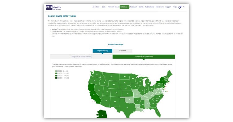 FAIR Health Launches Interactive Tool Tracking Cost of Giving Birth State by State