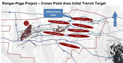 Figure 1 - Ranger Page Exploration Targets and Crown Point Area of Initial Trenching (CNW Group/Silver Valley Metals Corp.)