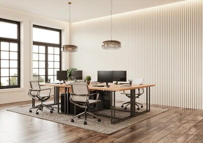The BEHR® BioNature Collection includes the 2023 Color of the Year, Blank Canvas (DC-003) – a warm and restorative white as seen in this open workspace.