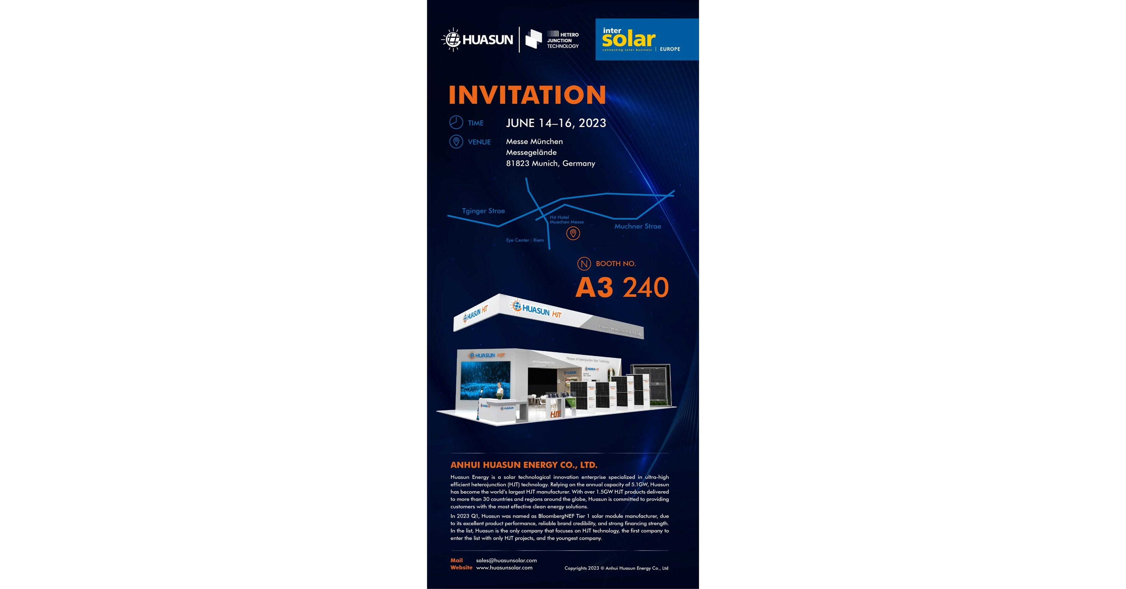 Huasun, global HJT manufacturer, to present its latest photovoltaic solutions at Intersolar Europe 2023 Huasun, global HJT manufacturer, to present its latest photovoltaic solutions at Intersolar Europe 2023