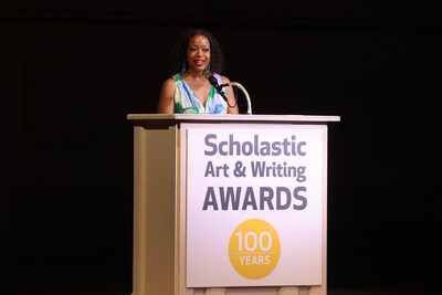 Fashion designer and Alumni Achievement Award recipient Tracy Reese delivers remarks at the 2023 Scholastic Art & Writing Awards National Ceremony held at Carnegie Hall, New York, N.Y., Thursday, June 8, 2023. (Photo by Jason DeCrow /AP Images for Alliance for Young Artists & Writers)