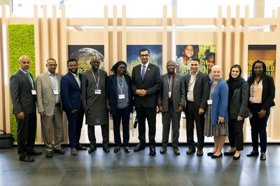 COP28 President-Designate Dr Sultan Al Jaber with representatives from the Least Developing Countries at the UN Climate Change Conference in Bonn