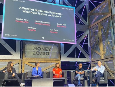 Wenhui Yang (far right), Deputy Managing Director of Business Development at Tenpay Global, joins a panel discussion with fintech industry peers on 