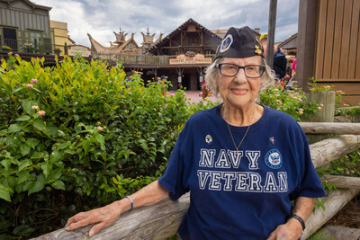 LAKE BUENA VISTA, Fla. (June 7, 2023) – World War II and U.S. Navy veteran, Dorothy “Pat” Rudd, visits Country Bear Jamboree in Frontierland at Magic Kingdom Theme Park at Walt Disney World Resort. Pat’s late husband and U.S. Navy veteran, Gerald Rudd, helped with the construction of Frontierland prior to the park opening on Oct. 1, 1971. (Photo credit: Disney)