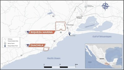 Figure 1. Location map of the Zaachila and Riqueza Marina projects in southern Oaxaca. (CNW Group/Vortex Metals)