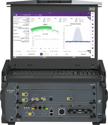 The VIAVI CX700 ComXpert for radio manufacturers and military consolidates an entire communications test and measurement lab into a single system
