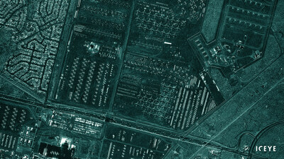 ICEYE Spot Fine 50 cm ground resolution image of Davis-Monthan Air Force Base Aircraft Boneyard in Tuscon, Arizona, US acquired during night time. The image showcases the ability of Spot Fine to not only see the shape of the individual aircraft, but also to zoom in to component level for enhanced classification.