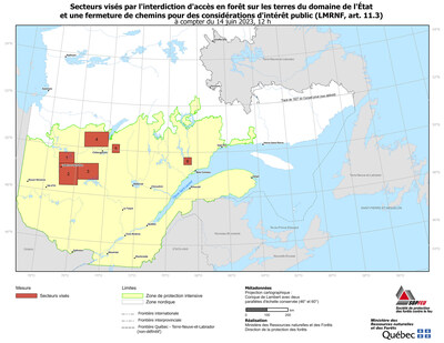 Map of the affected territories (CNW Group/Ministre des Ressources naturelles et des Forts)