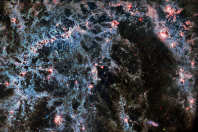 James Webb Space Telescope's mid-infrared image of barred spiral galaxy NGC 5068. Credit: ESA/Webb, NASA & CSA, J. Lee and the PHANGS-JWST Team