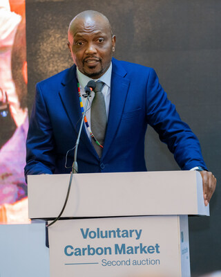 Hon. Moses Kuria, Cabinet Minister, Ministry of Investments, Trade & Industry, The Republic of Kenya, addresses delegates at RVCMC’s largest ever auction of voluntary carbon credits