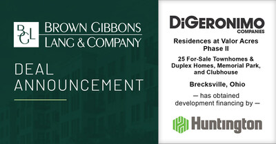Brown Gibbons Lang & Company (BGL) is pleased to announce the financial closing of the second phase at Residences at Valor Acres, a component of a larger mixed-use development at Valor Acres in Brecksville, Ohio. BGL's Real Estate Advisors team served as the exclusive financial advisor to the DiGeronimo Companies in the transaction.