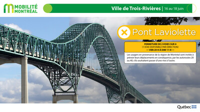 2. Ville de Trois-Rivières, 16 au 18 juin (Groupe CNW/Ministère des Transports et de la Mobilité durable)