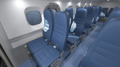 The completely redesigned cabin interior of the DHC-6 Twin Otter Classic 300-G provides more natural light and brighter cabin ambiance and new integrated Passenger Service Units feature LED lights and gaspers for improved passenger comfort and convenience. (CNW Group/De Havilland Aircraft of Canada)