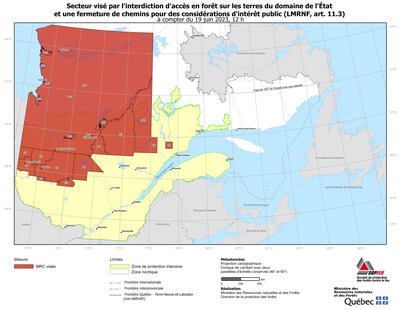 Forest Fires - Amendment to the Territory Affected by the Prohibition on the Access to Forests on Lands in the Domain of the State and the Closure of Forest Roads (CNW Group/Ministère des Ressources naturelles et des Forêts)