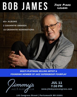 2x-GRAMMY® Award Winner and 17x-GRAMMY® Nominated Jazz Piano Legend BOB JAMES performs at Jimmy's Jazz & Blues Club on Tuesday July 11 at 7:30 P.M. Tickets available on Ticketmaster.com and www.jimmysoncongress.com.