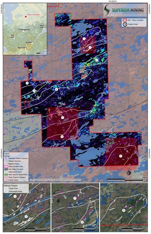 Superior Mining International Corp. Receives Survey Results and Completes Target Generation at the Vieux Comptoir Lithium Property, James Bay Region, Quebec