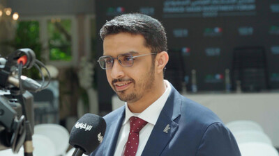 Knowliom-CMS CEO, Abdulaziz AlSulaim speaks to the press following the announcement of the Joint Venture between Zamil Trade and Services, Knowliom and Chargeurs Museum Studio at the French-Saudi Investment Forum held on June 19, 2023, in Paris, France.
