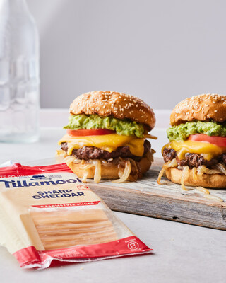 Double Cheddar Bacon Burger, featuring Tillamook Farmstyle Sharp Cheddar Slices, created by Chef and New York Times Bestselling Author Gaby Dalkin of “What’s Gaby Cooking” and Dan Pelosi, also known as “GrossyPelosi” and author of the highly anticipated debut cookbook "Let's Eat."