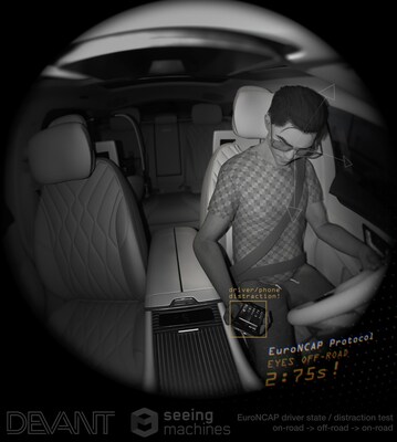 Example image from synthetic data sequence showing driver becoming distracted by their phone (PRNewsfoto/Seeing Machines Limited)