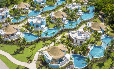 Aerial shot of the Coyaba Sky Villa Swim-up Rondoval Suites at the all-new Sandals Dunn’s River. (PRNewsfoto/Sandals Resorts International)