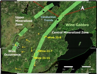 Figure 1: Interpreted Mineralized Zones Within the Wine Gabbro (CNW Group/Nican Ltd.)