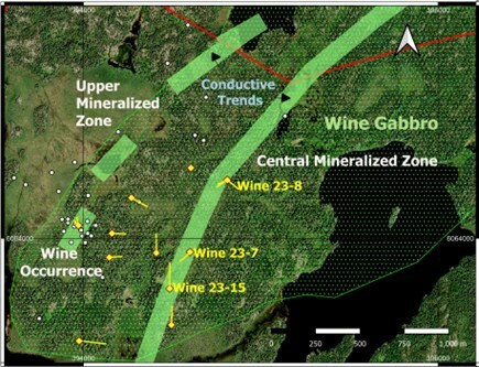 Figure 1: Interpreted Mineralized Zones Within the Wine Gabbro (CNW Group/Nican Ltd.) Figure 1: Interpreted Mineralized Zones Within the Wine Gabbro (CNW Group/Nican Ltd.)