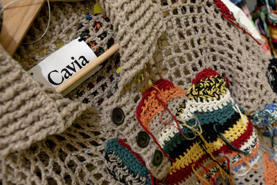 Knit top handcrafted with 50% Brewed Protein™ fiber and 50% cashmere by CAVIA. Photo courtesy of Spiber Inc.
