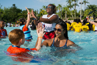 2004 U.S Olympic Silver Medalist, Maritza McClendon, joins Walt Disney World Resort for the 14th annual World’s Largest Swimming Lesson event at Disney’s Typhoon Lagoon Water Park on June 22,2023 in Lake Buena Vista, Florida. McClendon, who was the first African American to make team USA and win an Olympic medal, helped students learn water safety skills and offered words of inspiration to kids from non-profit organizations including Boys and Girls Clubs, Elevate Orlando, Coalition for the Homel