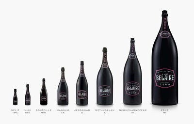 Sizing up! The Luc Belaire range from the minute 187 ml Belaire Split to the enormous 45-liter Belaire ZEUS