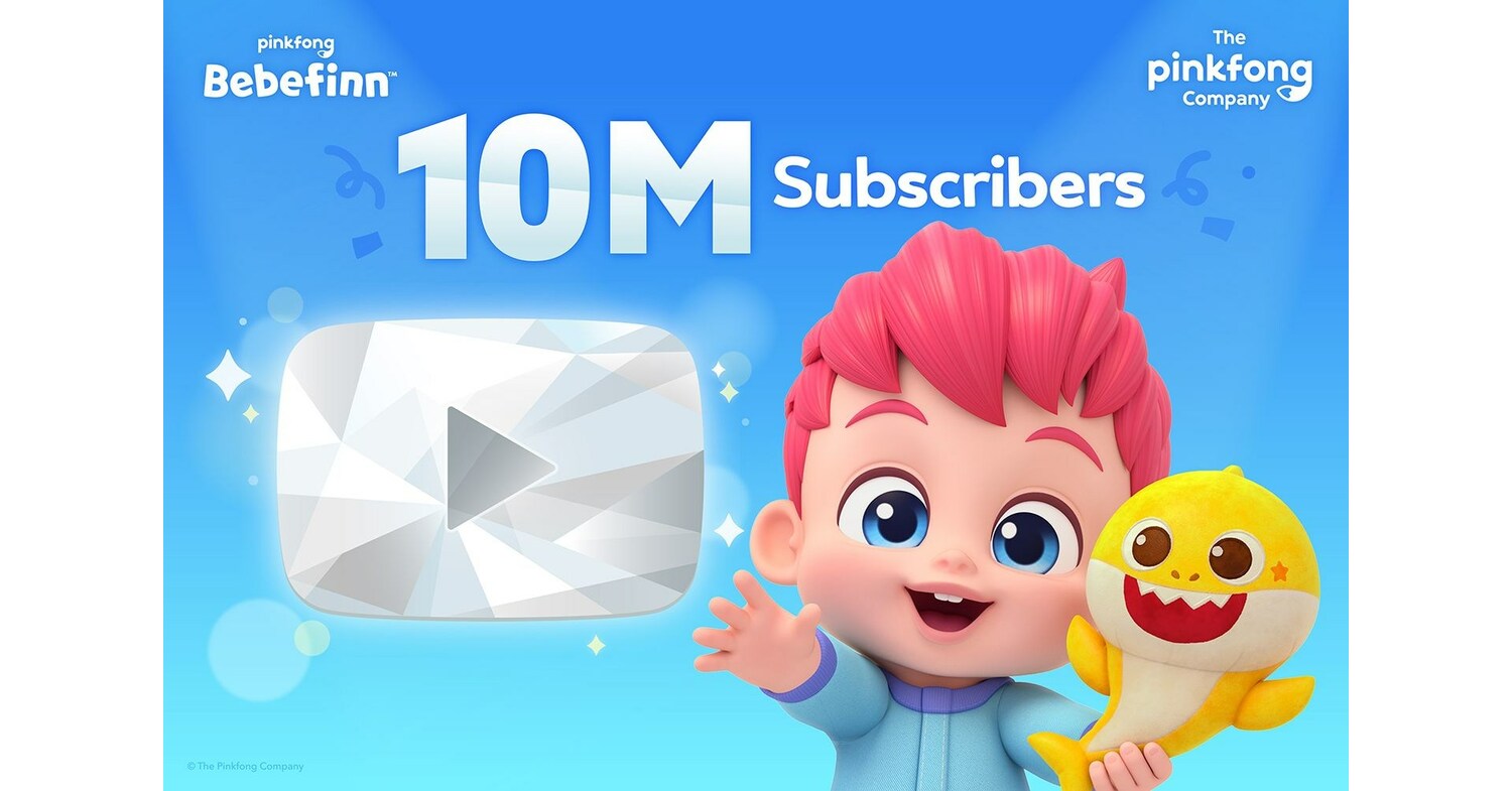 Bebefinn, criador do Baby Shark, Pinkfong, ultrapassa 10 milhões de assinantes no YouTube, estabelecendo um novo recorde para a empresa