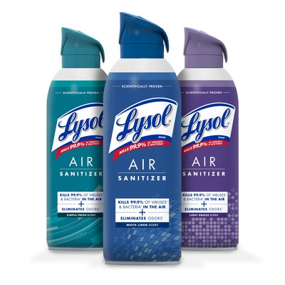 New Lysol Air Sanitizer is the first and only air-care product approved by the EPA to kill 99.9% of airborne viruses and bacteria. ? ? Kills 99.9% of Staphylococcus aureus and Klebsiella pneumoniae in the air, in 4 minutes. Kills 99.9% of airborne viruses (Tested on MS2 surrogate for enveloped airborne viruses such as Influenza viruses, Coronaviruses, and Pneumoviruses) in the air, in 12 minutes.