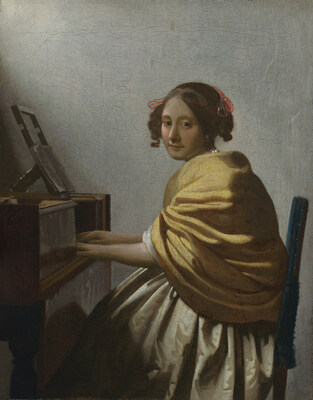 Johannes Vermeer (1632-1675), Young Woman Seated at a Virginal, c. 1672-75. Oil on canvas, 25.5 x 20.1 cm. Image courtesy of The Leiden Collection. (PRNewsfoto/The Leiden Collection)