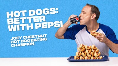 Joey Chestnut, hot dog eating champion, agrees the best way to eat a hot dog is with Pepsi.