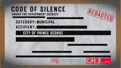 The Code of Silence Awards are presented annually by the CAJ, the Centre for Free Expression at Toronto Metropolitan University (CFE), and the Canadian Journalists for Free Expression (CJFE). The awards intend to call public attention to government or publicly funded agencies that work hard to hide information to which the public has a right under access to information legislation. (CNW Group/Canadian Association of Journalists)