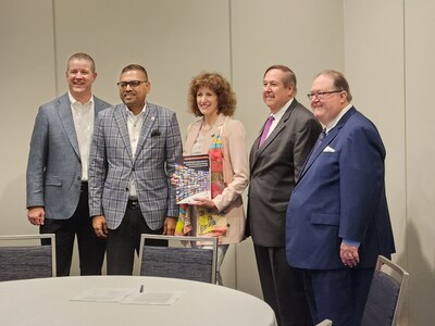 From left: Dave Roberts, Coauthor of 'Demystifying the Digital Market & Guide to Commercial Strategy'; Bharat Patel, Chairman of AAHOA; Cindy Estis Green, CEO of Kalibri Labs and Coauthor of 'Demystifying the Digital Market & Guide to Commercial Strategy'; Bob Gilbert, President and CEO of HSMAI; and Frank Wolfe, CEO of HFTP
