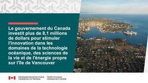 Le gouvernement du Canada investit plus de 8,1 millions de dollars pour stimuler l'innovation dans les technologies océaniques, les sciences de la vie et l'énergie propre sur l'île de Vancouver