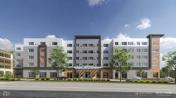 Image Credit: abSketches  Rendering of the 120 Room extended stay hotel planned for Metro Centre Owings Mills